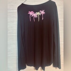 Lilly pulitzer Luxletic Kerah Long Sleeve Tee Palm Trees Black Onyx Large